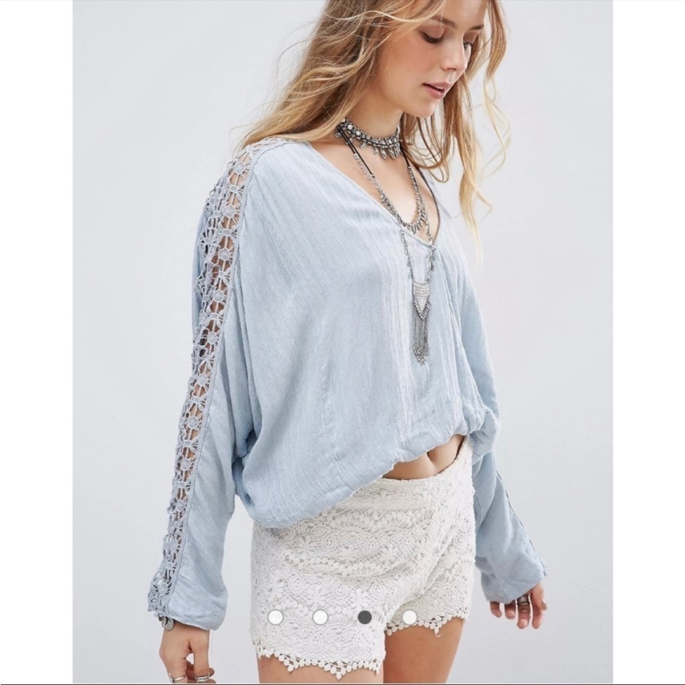 Free People Runaway Crochet Lace Banded Wrap Top